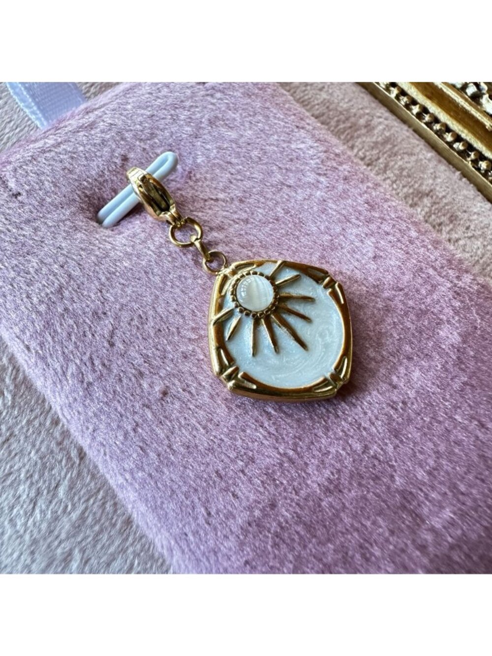 18k Gold PVD Stainless Steel Sunburst Charm Clip On Celestial Sun White Enamel - Picture 4 of 13